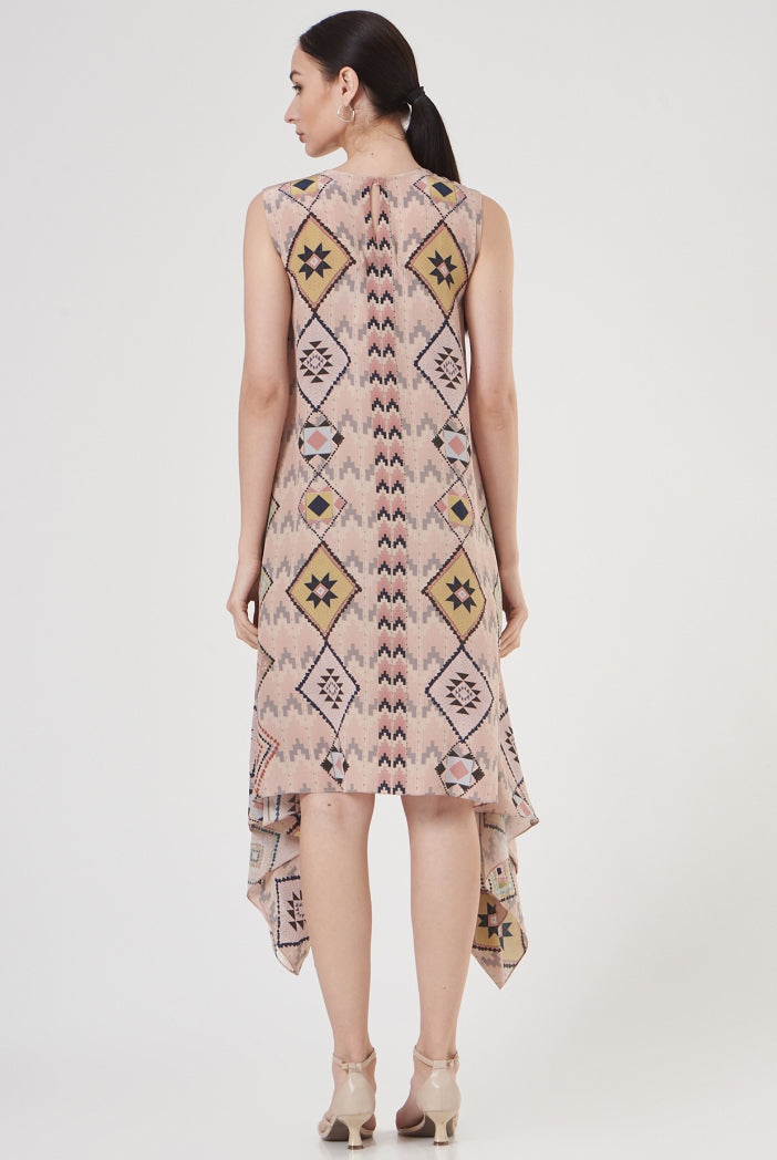 Blush Mosaic Diamond Small Print Crepe Handkerchief Tunic