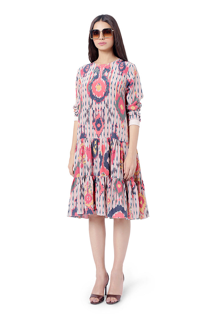 Red Colour Printed Crepe Frill Hem Tunic