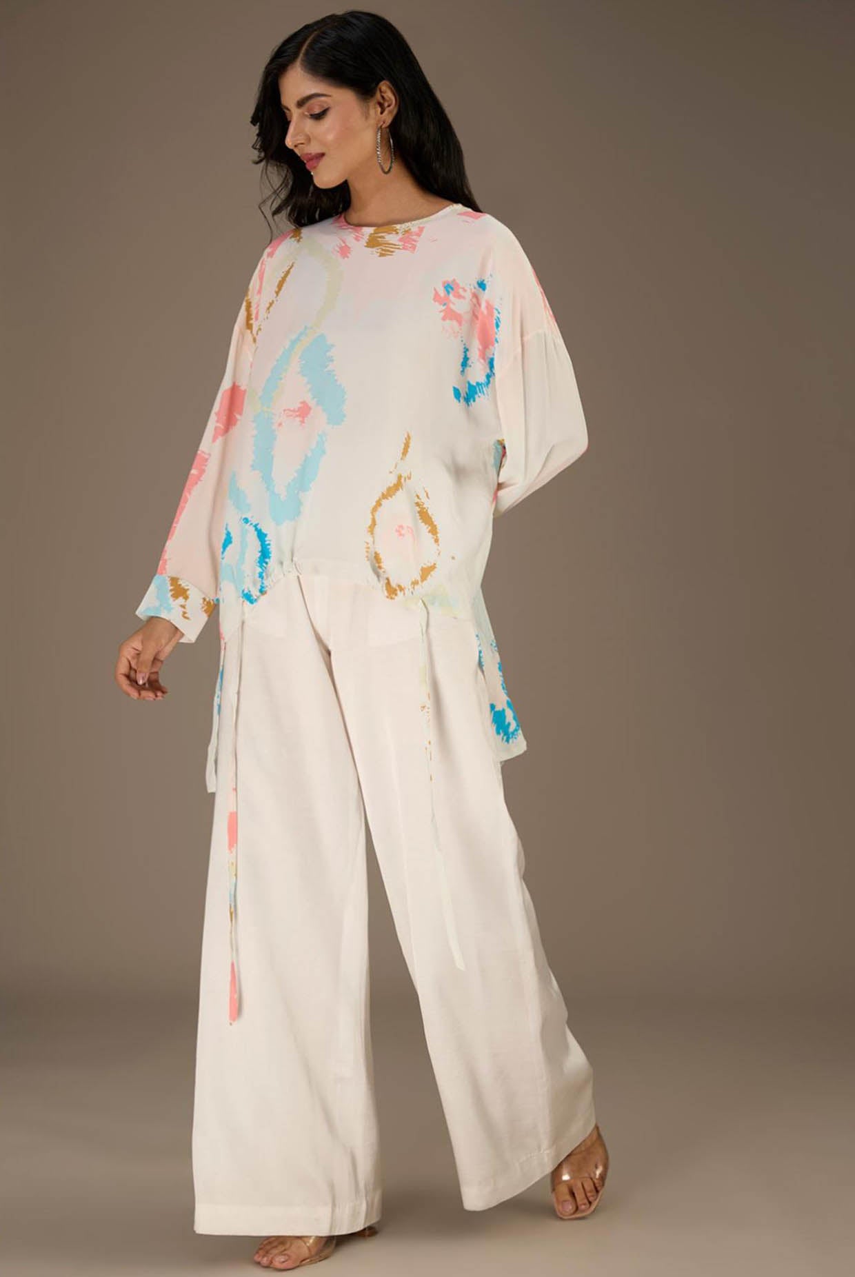 White Printed Crepe Tunic