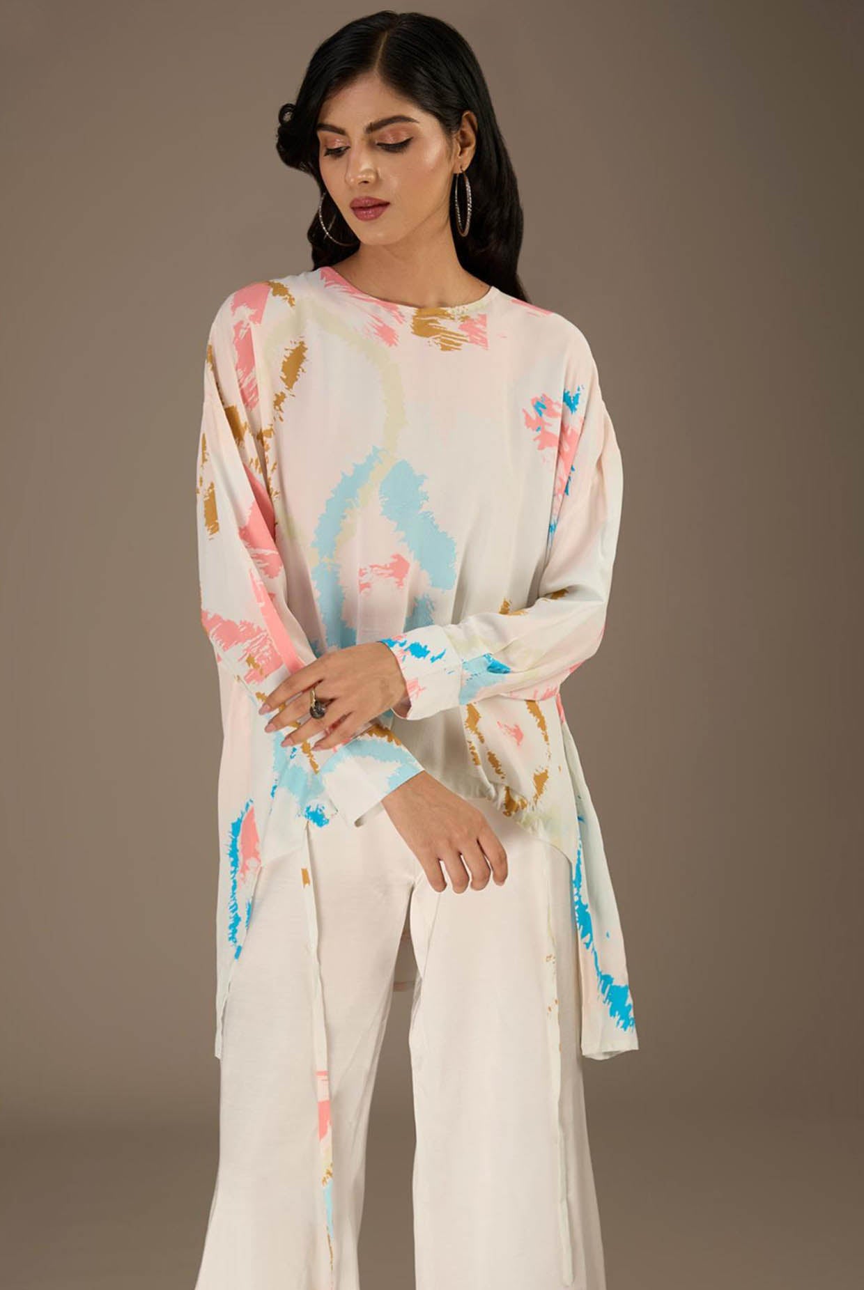 White Printed Crepe Tunic
