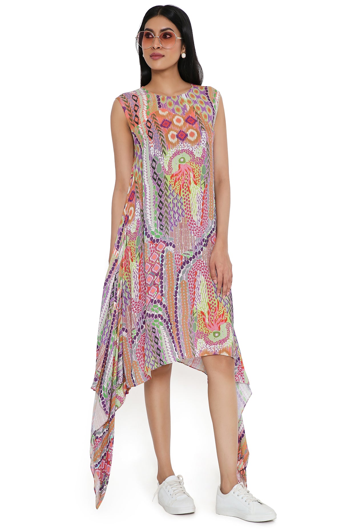 Multicolor African Print Cotton Wrinkle Side Tale Tunic