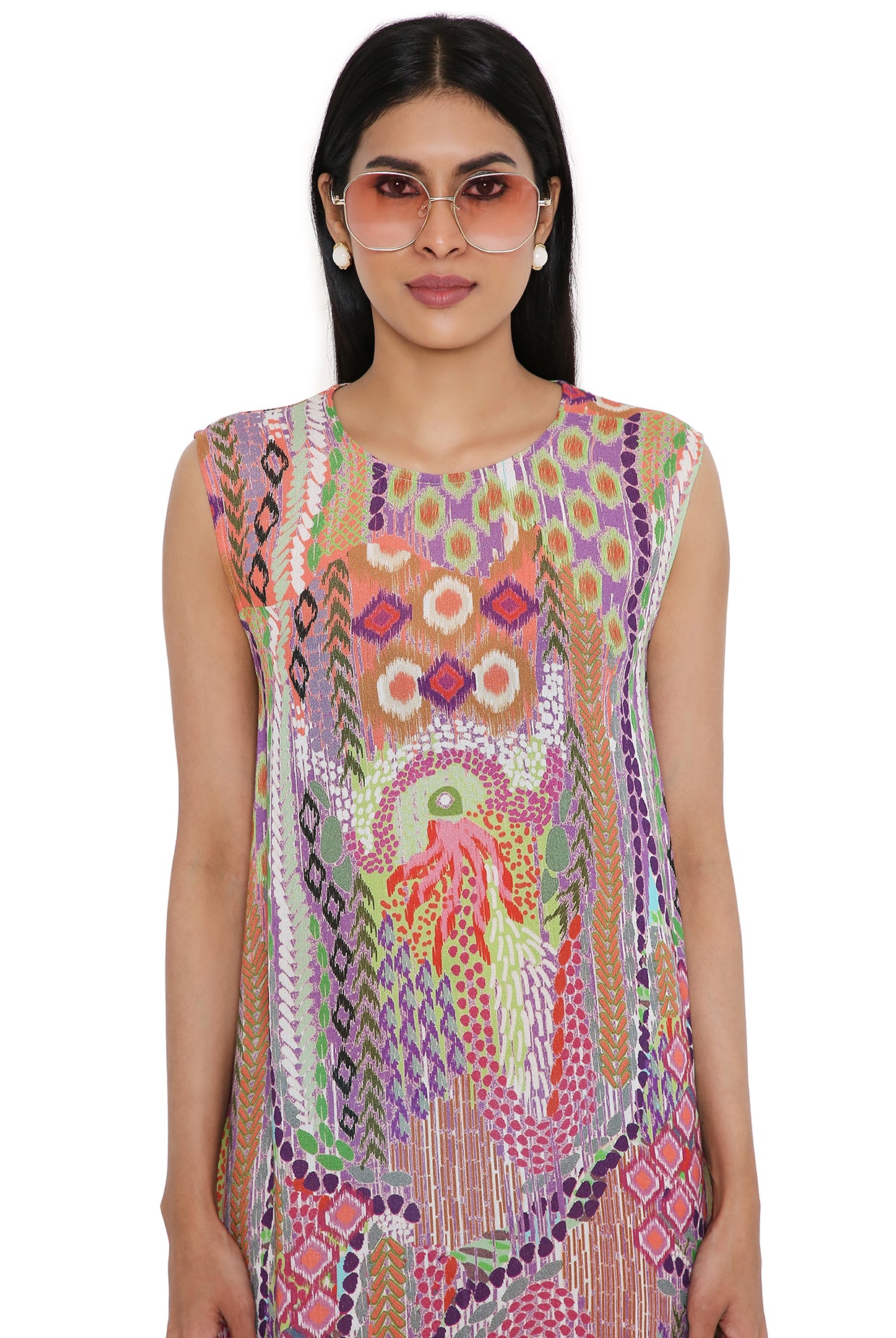 Multicolor African Print Cotton Wrinkle Side Tale Tunic