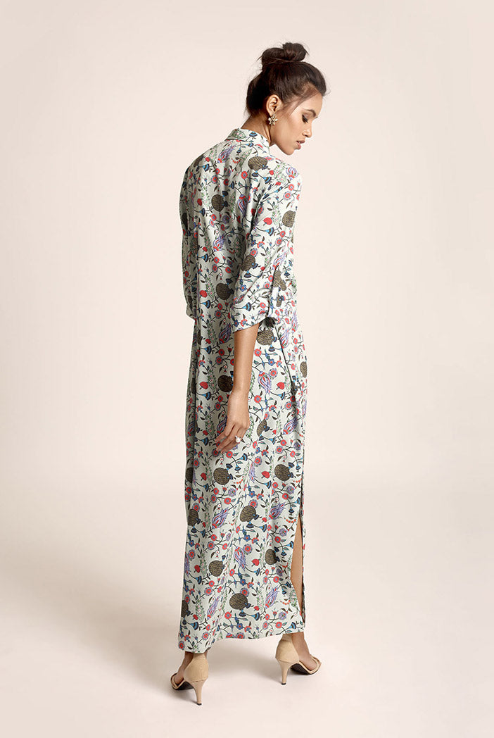 Blue Printed Art Crepe Shirt Dress