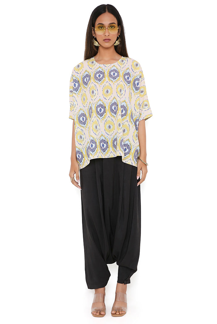 Yellow Ikat Eye Print Art Crepe Short Maya Tunic
