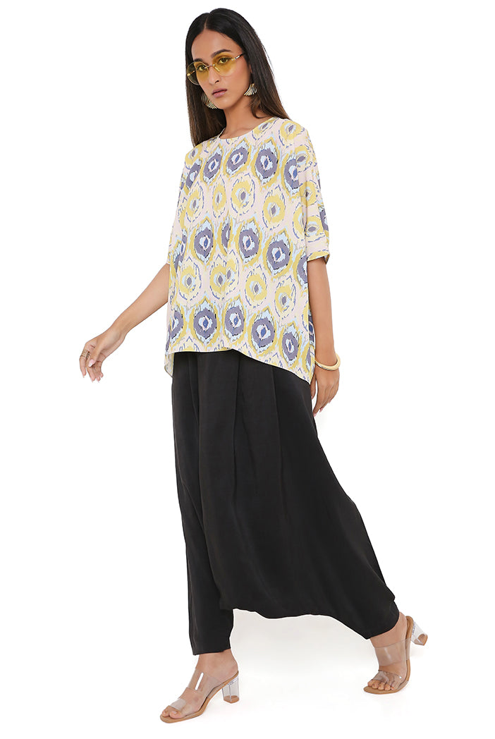 Yellow Ikat Eye Print Art Crepe Short Maya Tunic