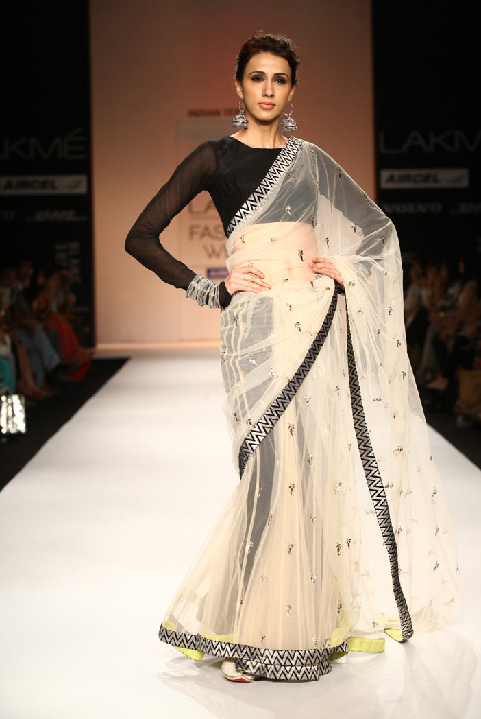 Aaima Ecra Tulle Saree with Black Silkmul Choli