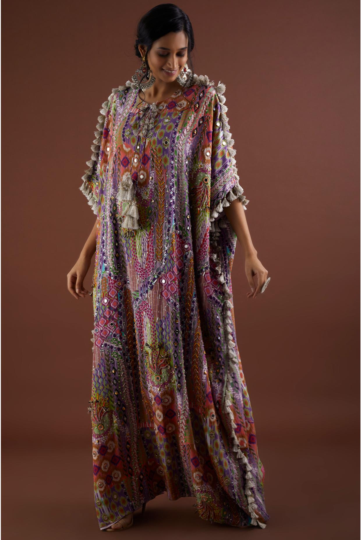 African Print Crepe Embroidered Kaftan