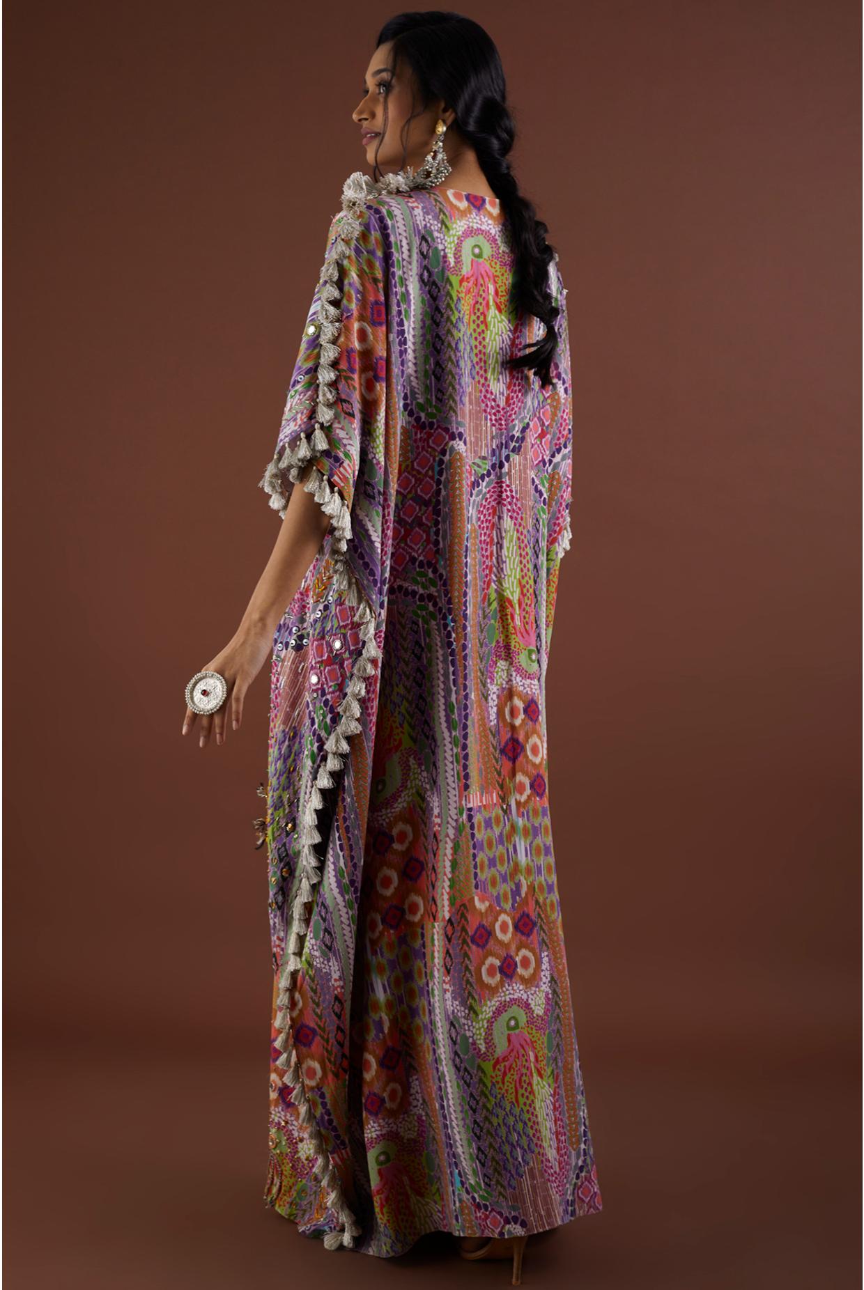 African Print Crepe Embroidered Kaftan