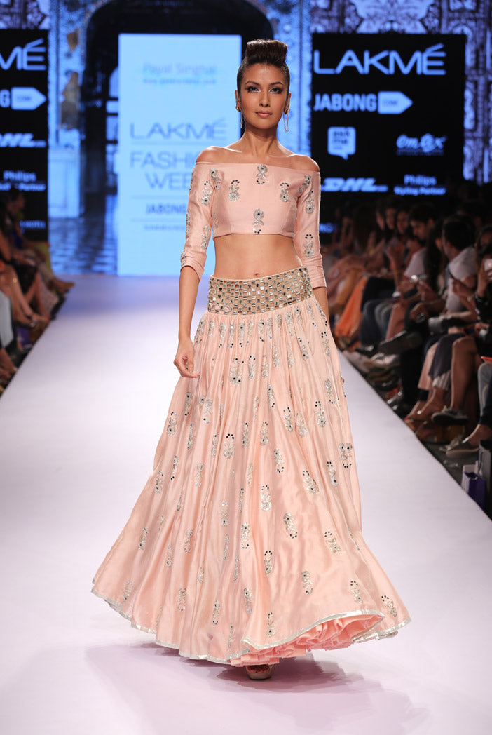 Afroza Blush Silkmul Off Shoulder Choli with Lehenga