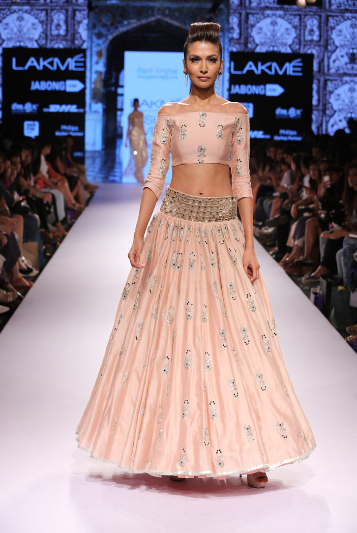 Afroza Blush Silkmul Off Shoulder Choli with Lehenga
