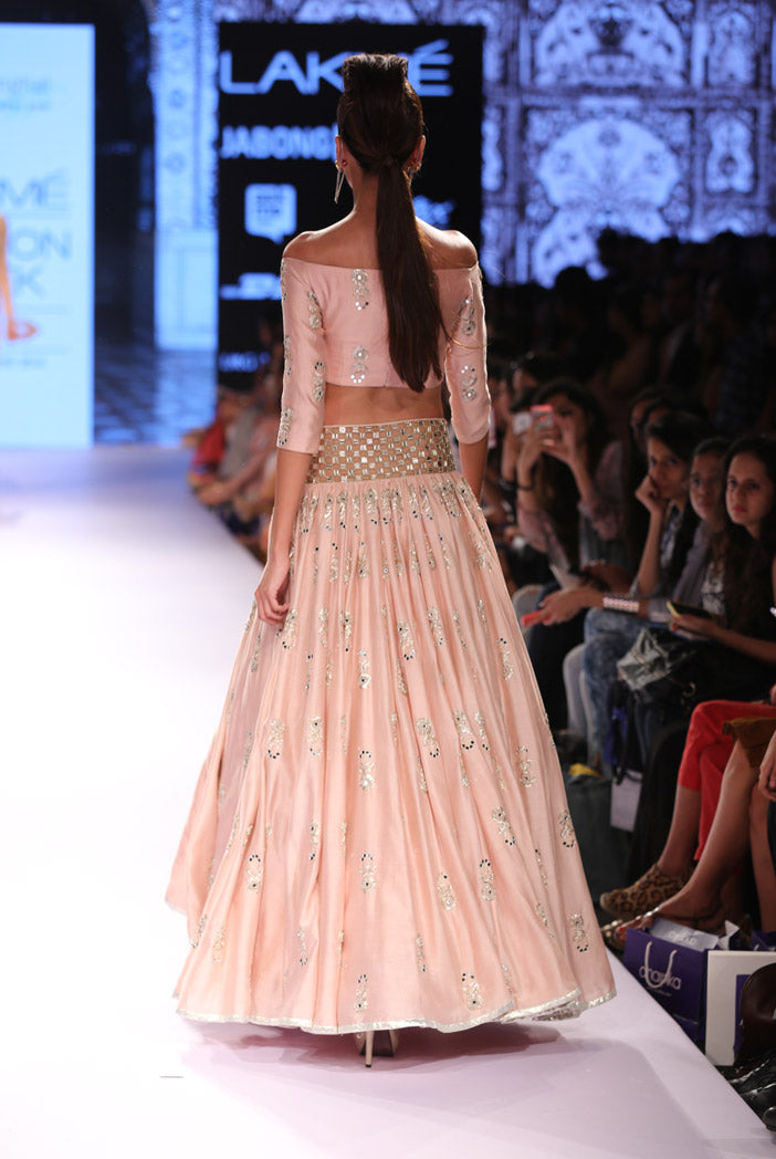 Afroza Blush Silkmul Off Shoulder Choli with Lehenga