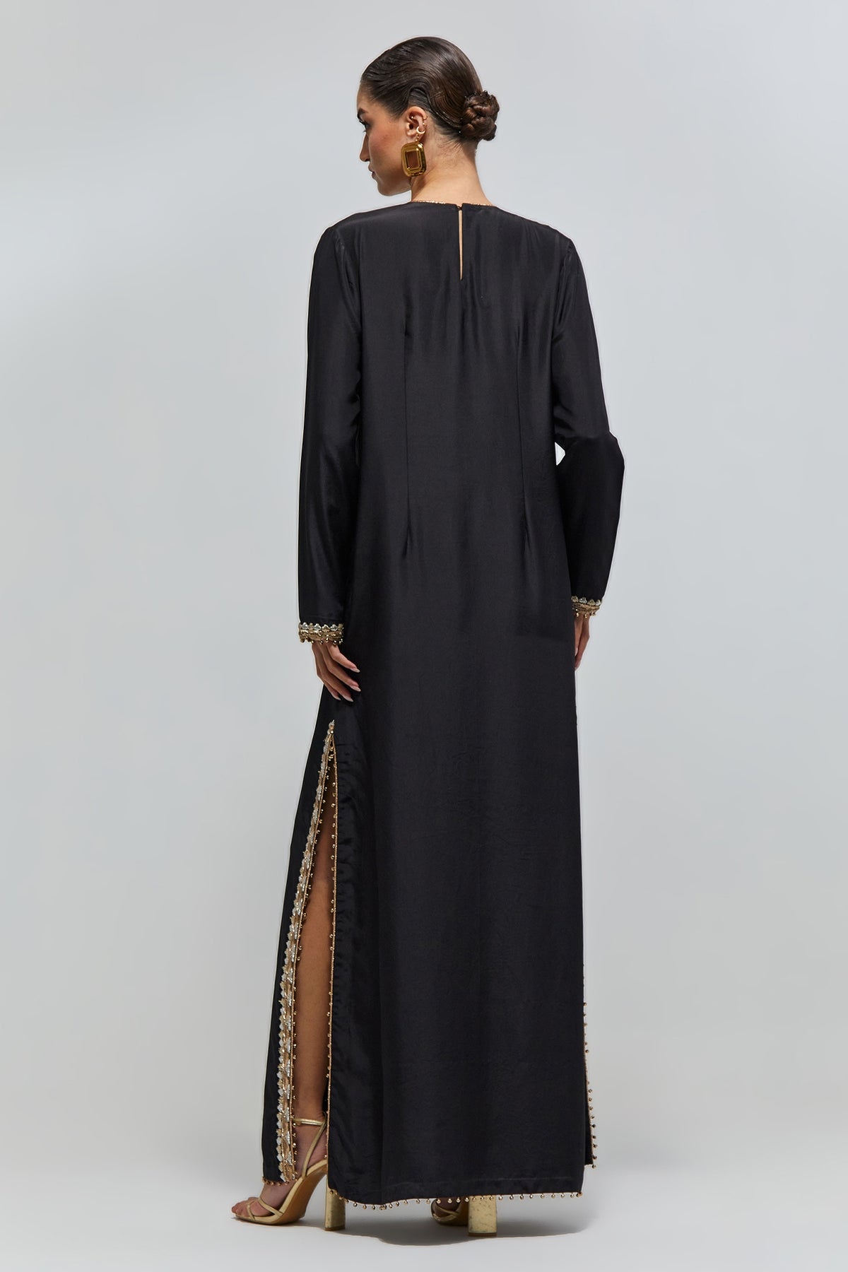 Nazra Black Abutai Silk Embroidered Yoke Beyza Kaftan