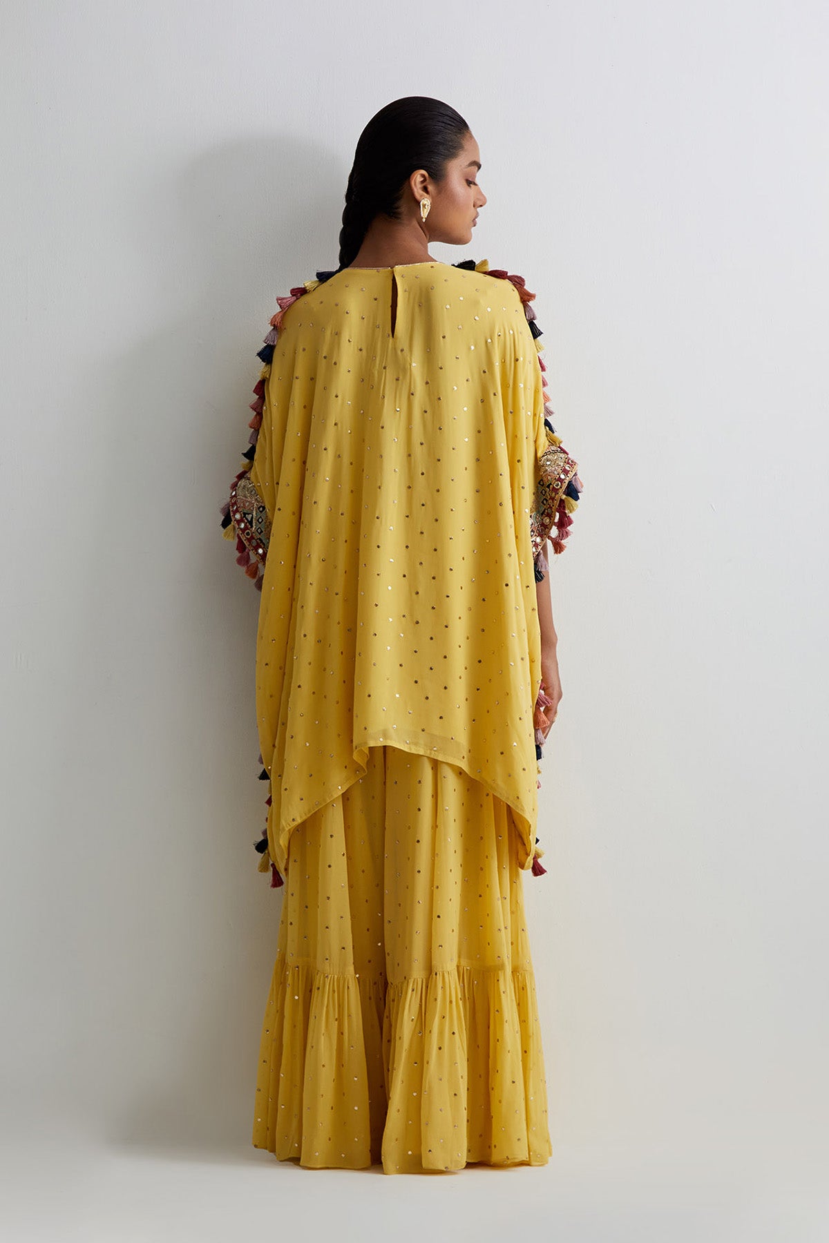 Yellow Embroidered Kaftan And Frill Sharara