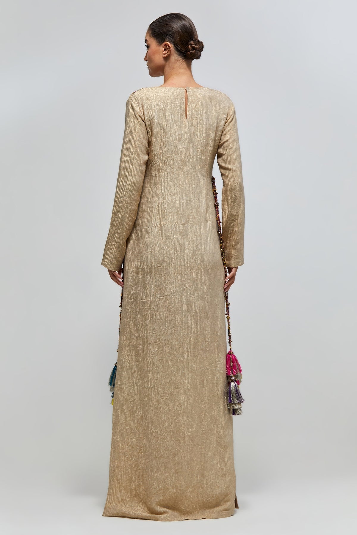 Nouriya Gold Crushed Tissue Embroidered Yoke Beyza Kaftan