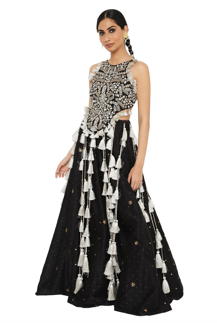 Alma Black Colour Embroidered Choli With Lehenga
