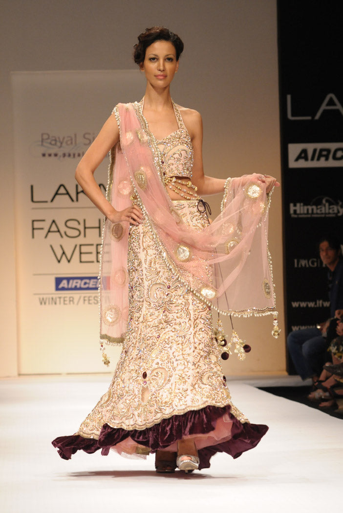 Blush Crepe Vintage Lehenga and Choli with Dupatta