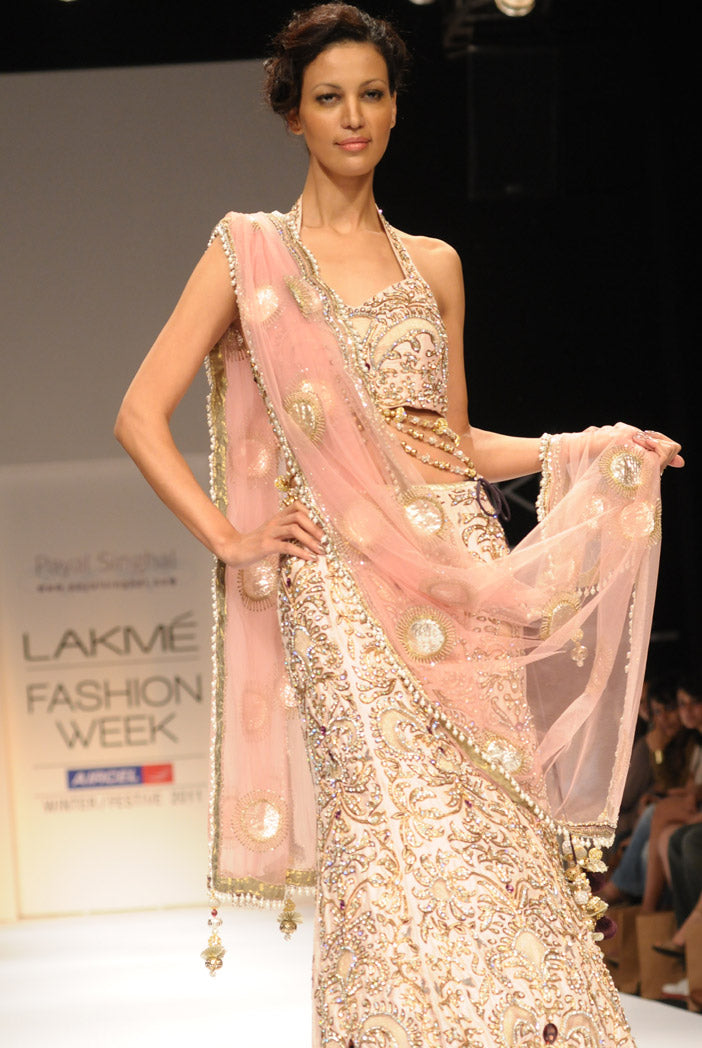 Blush Crepe Vintage Lehenga and Choli with Dupatta