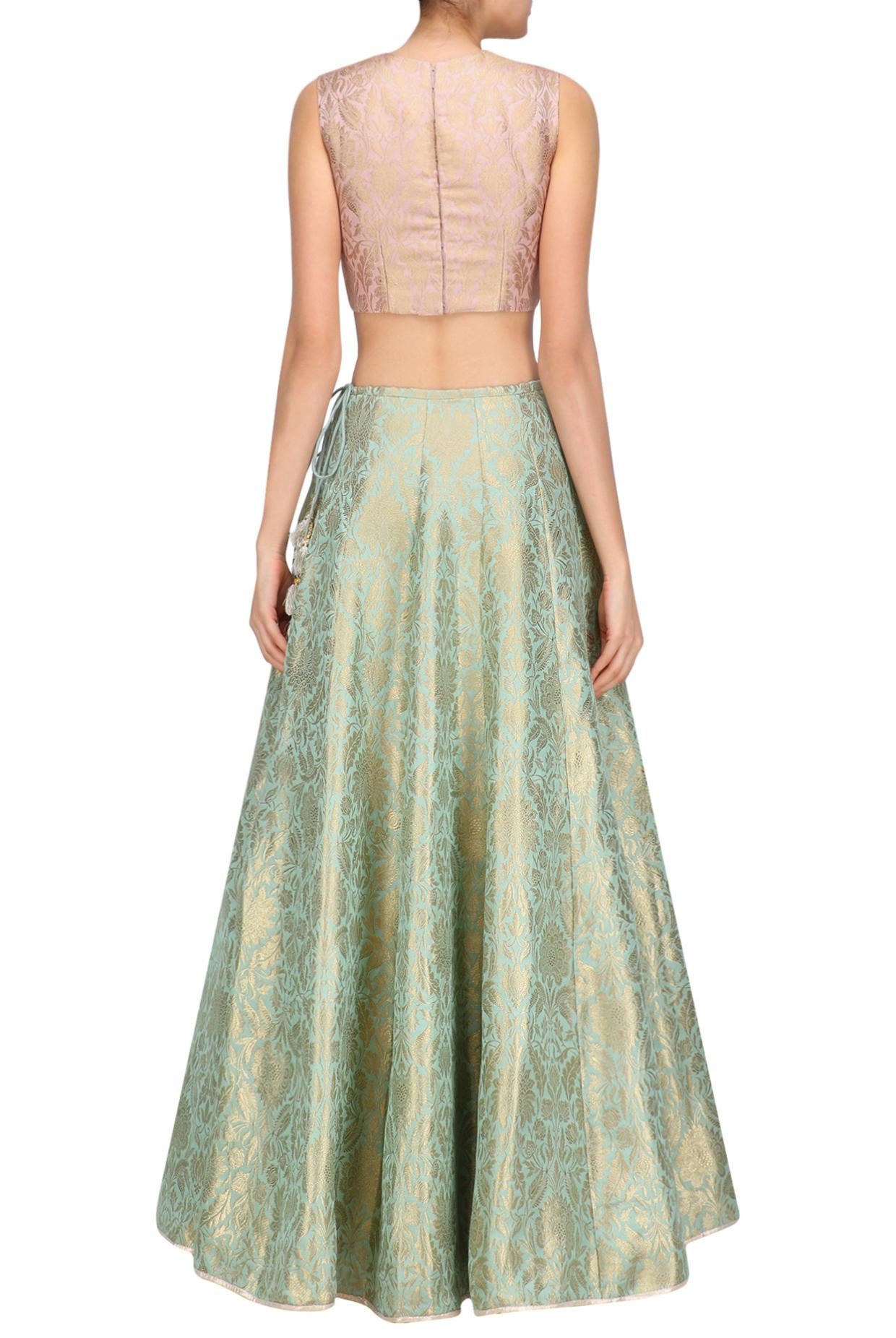 Dusky Rose Choli With Mint Lehenga & Dusky Rose Dupatta