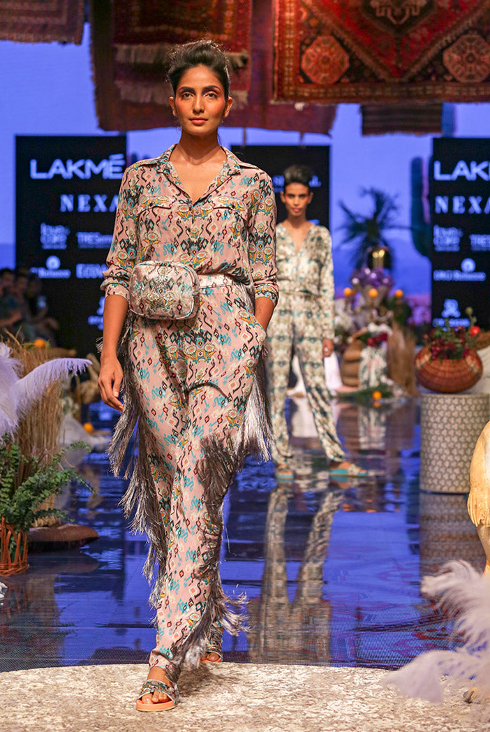 Ista Pink Printed Crepe Jumpsuit