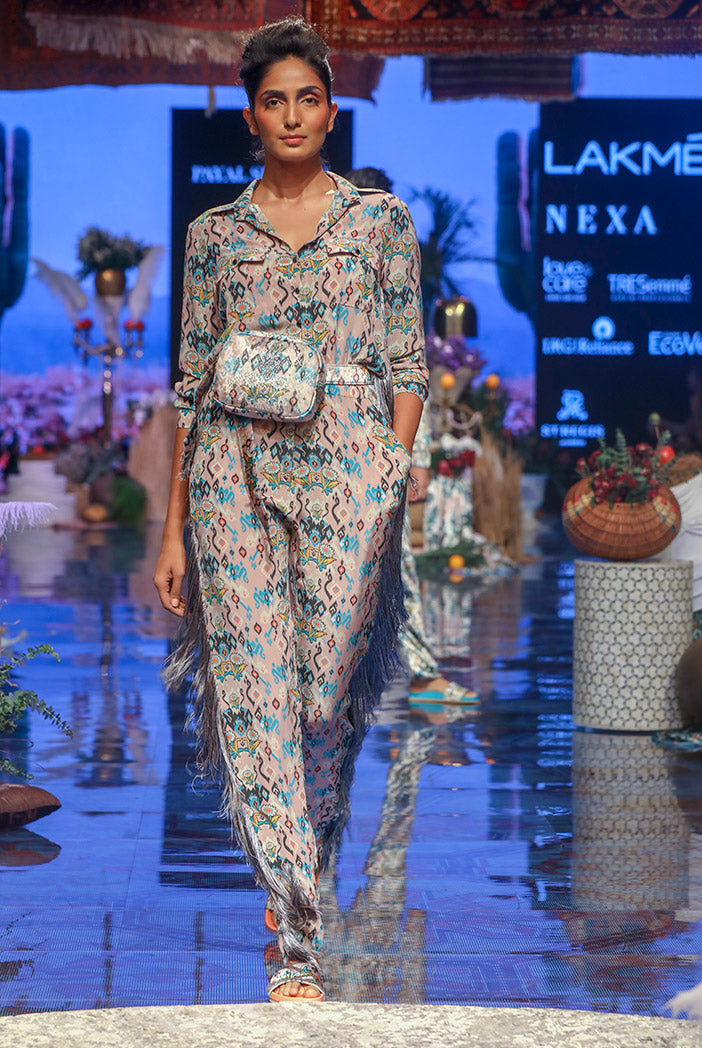 Ista Pink Printed Crepe Jumpsuit