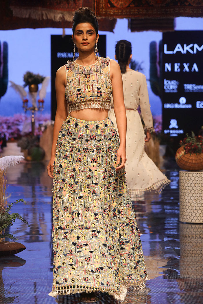 Istanbul Stone georgette Choli with Periwinkle Blue Georgette Lehenga