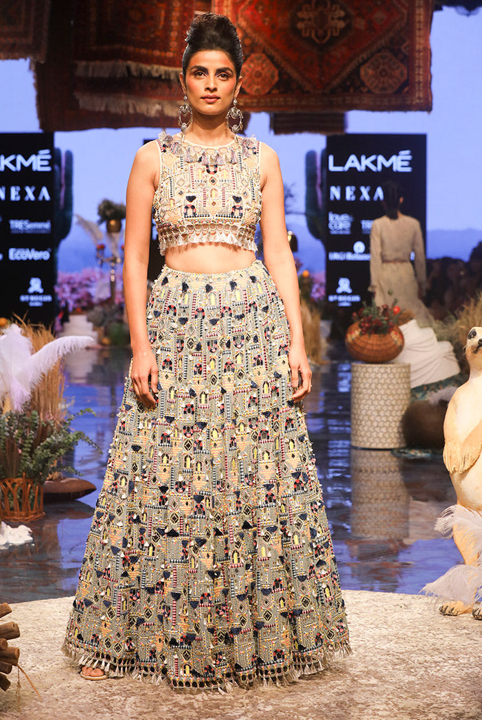 Istanbul Stone georgette Choli with Periwinkle Blue Georgette Lehenga