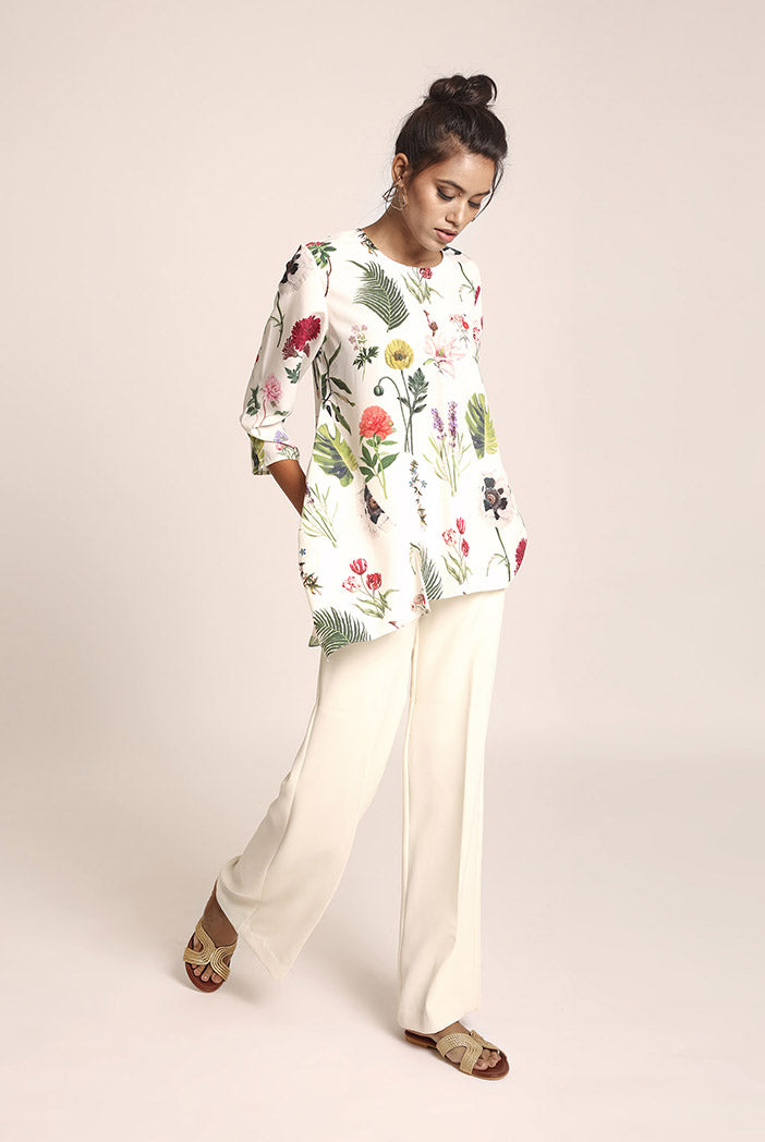 Ivory Printed Art Crepe Tunic