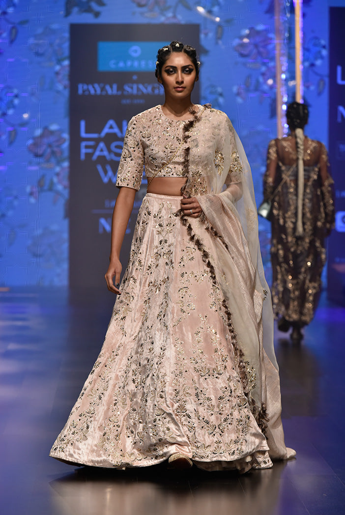 Larisa Stone Velvet Choli and Lehenga with Organza and Chanderi Stripe Dupatta