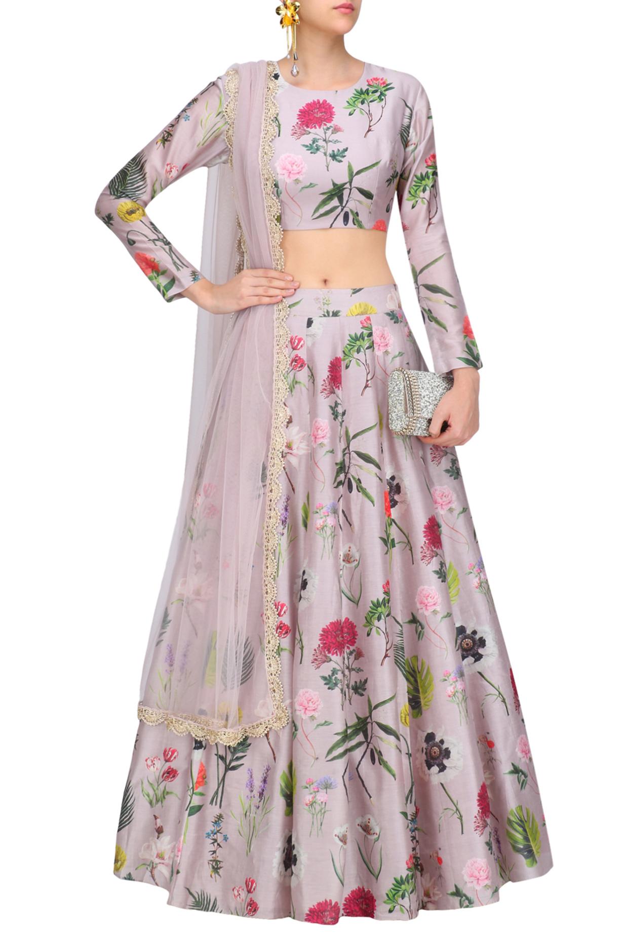 Lilac Printed Choli & Lehenga With Lilac Dupatta