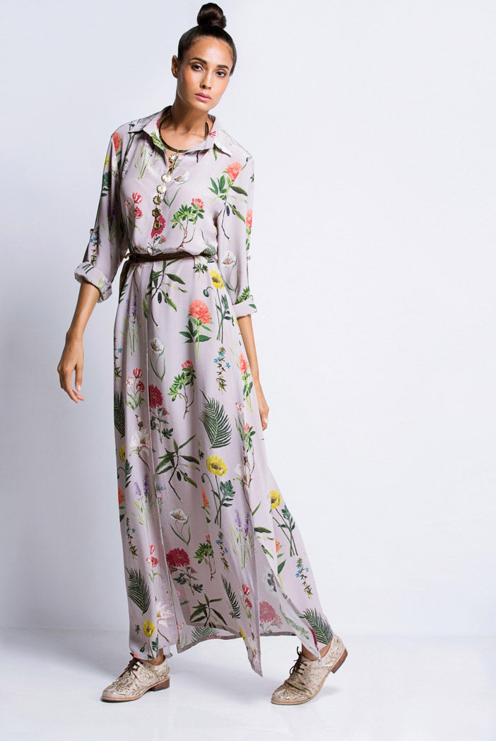 Lilac Printed Crepe Shirt Dress