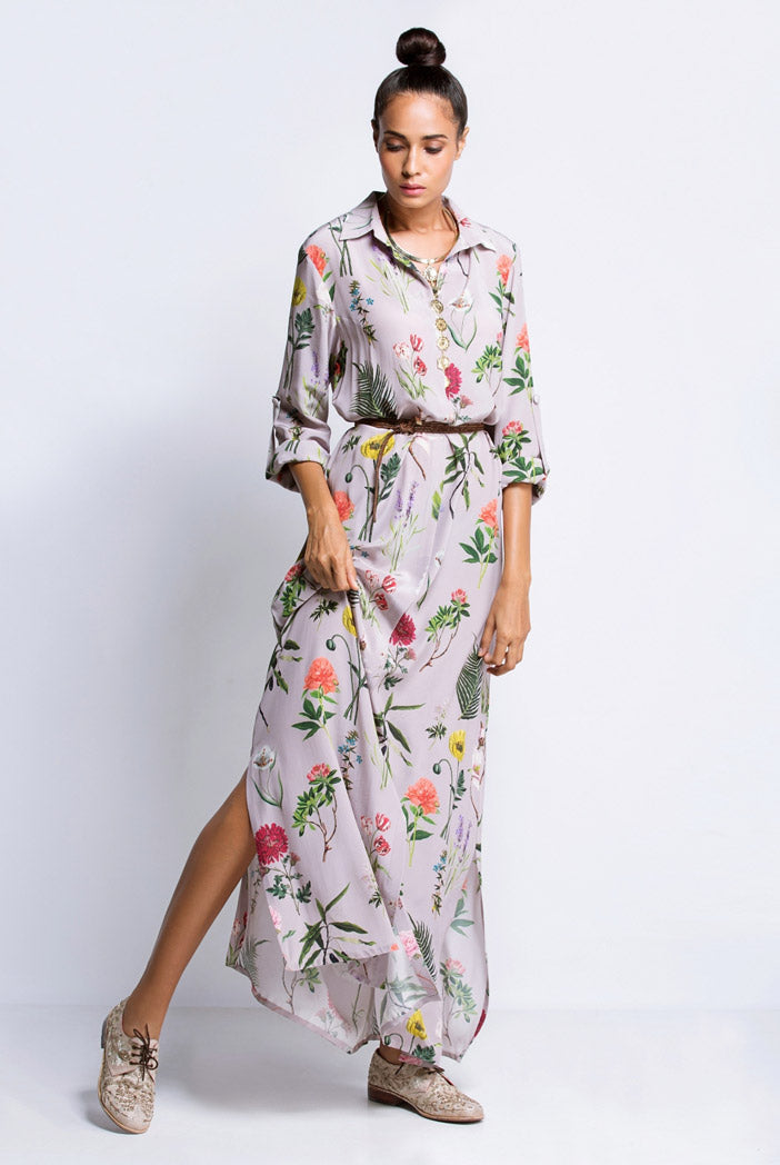 Lilac Printed Crepe Shirt Dress