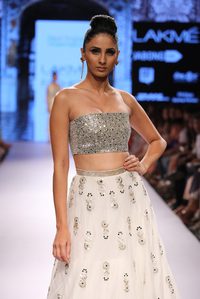 Mehr Ivory Dupion Silk Bustier with Organza Skirt