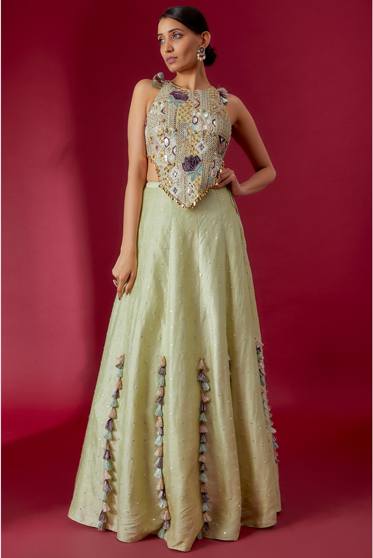 Mint Embroidered Choli & Lehenga