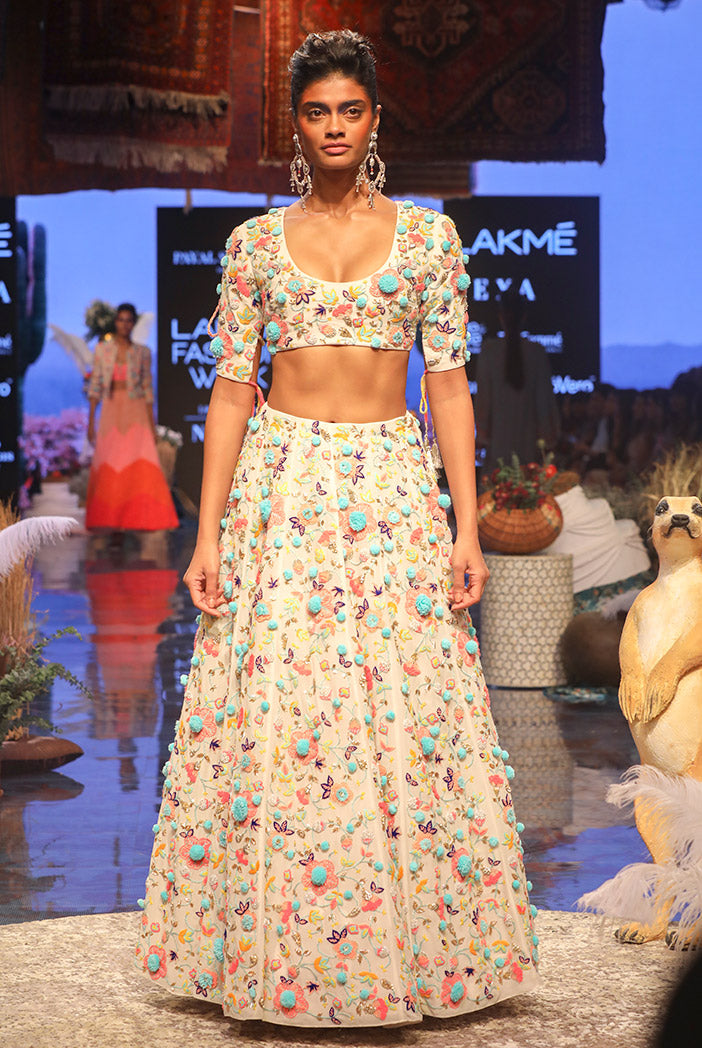 Naira Chalk White Georgette Choli and Lehenga