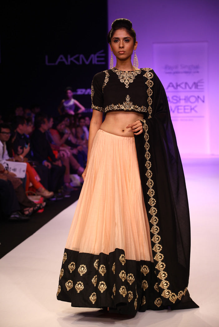 Nazia Black Silkmul Choli with Blush Silkmul Lehenga and Dupatta
