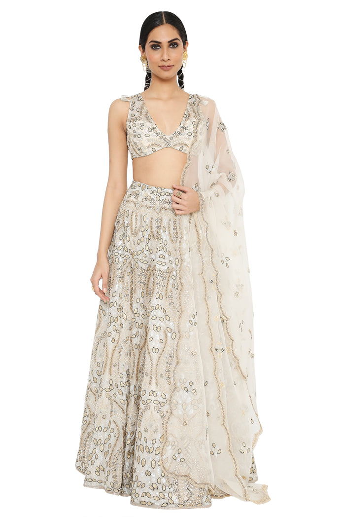 Aalaya Off White Colour Embroidered Choli With Lehenga And Dupatta