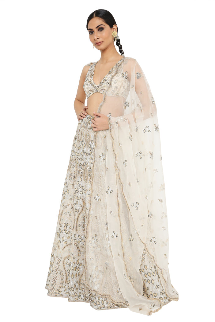 Aalaya Off White Colour Embroidered Choli With Lehenga And Dupatta
