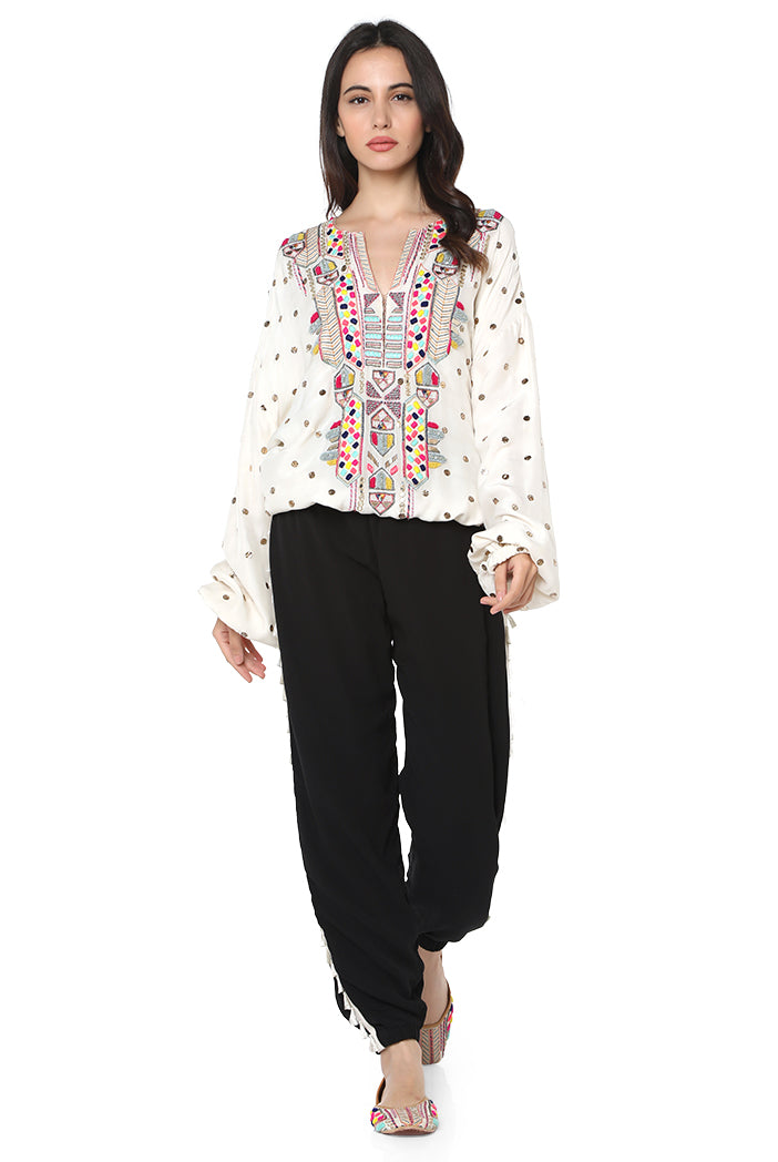 Off White Colour Mukaish Silk Top