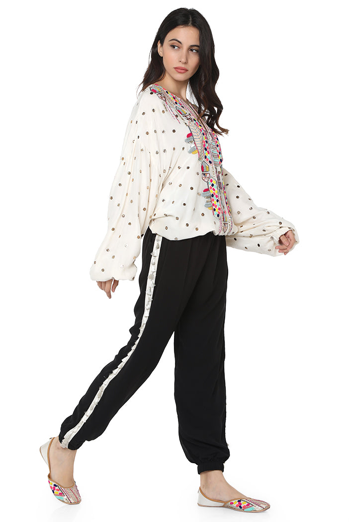 Off White Colour Mukaish Silk Top
