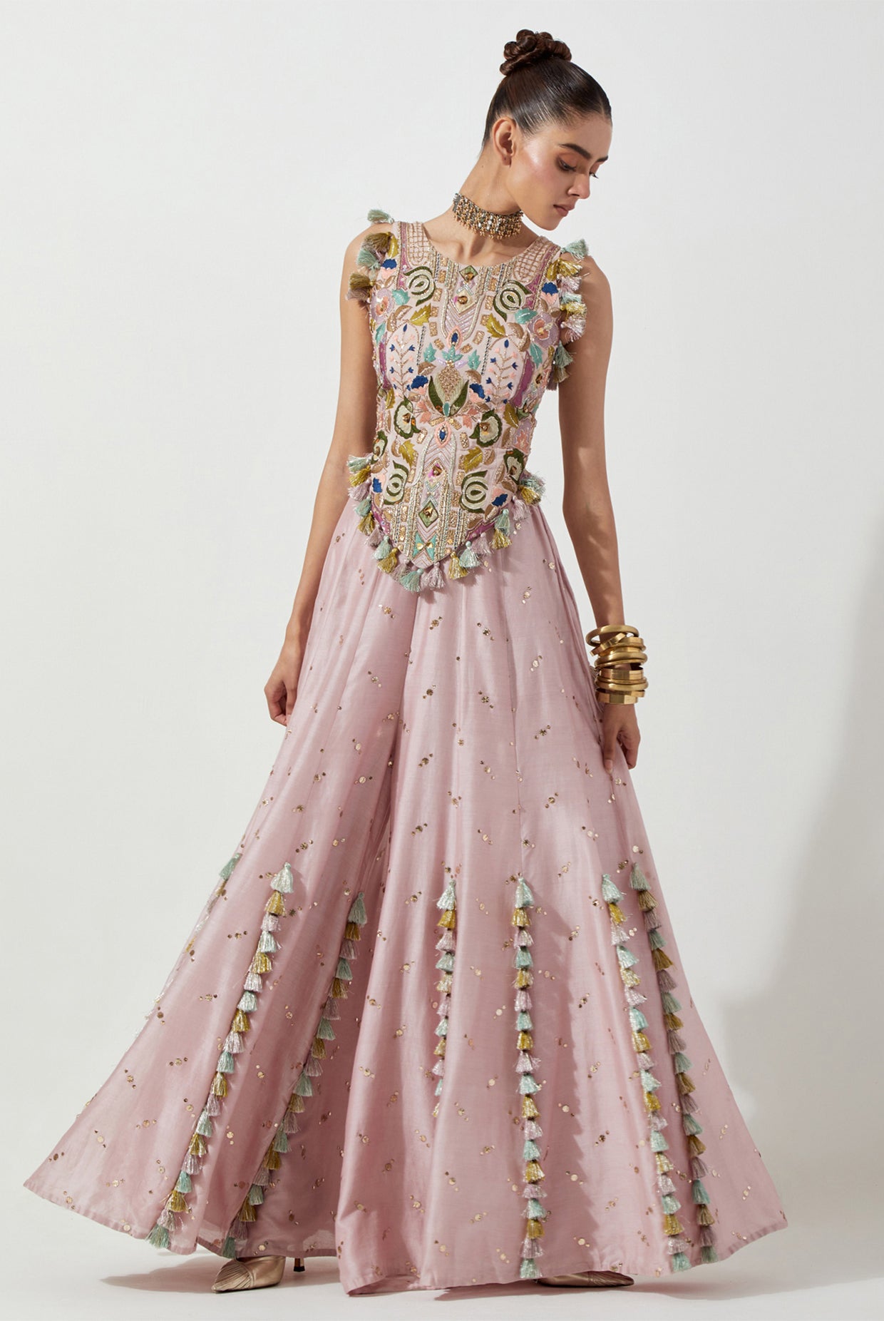 ONION PINK CHOLI & MUKAISH SILKMUL SHARARA
