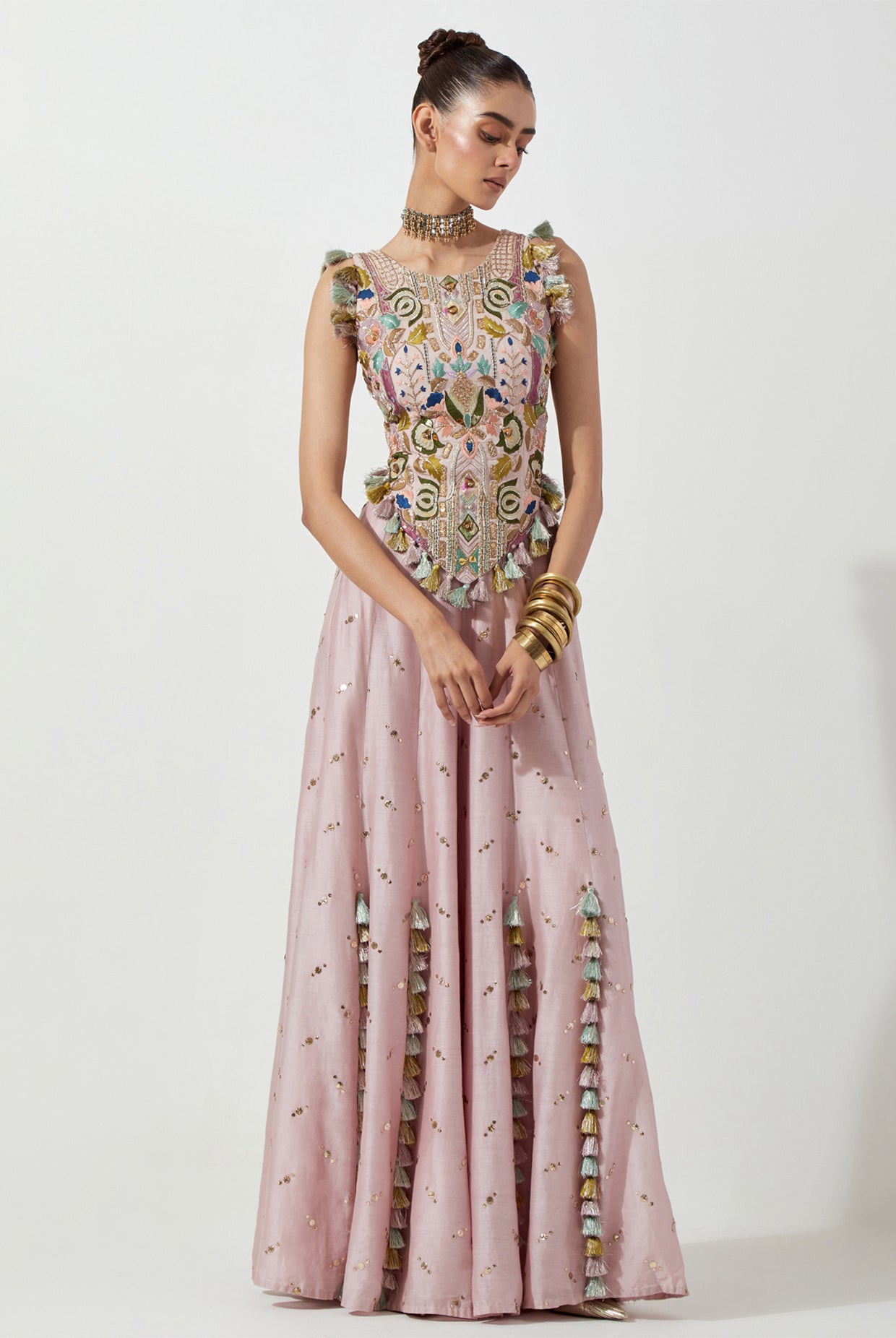 ONION PINK CHOLI & MUKAISH SILKMUL SHARARA