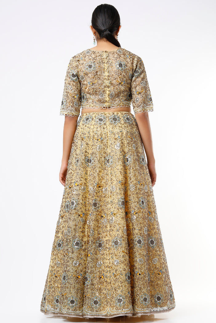 Pale Yellow Organza Embroidered Lehenga And Choli With Dupatta