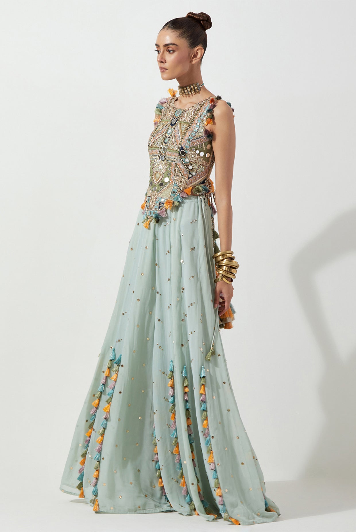 POWDER BLUE CHOLI WITH GEORGETTE SHARARA