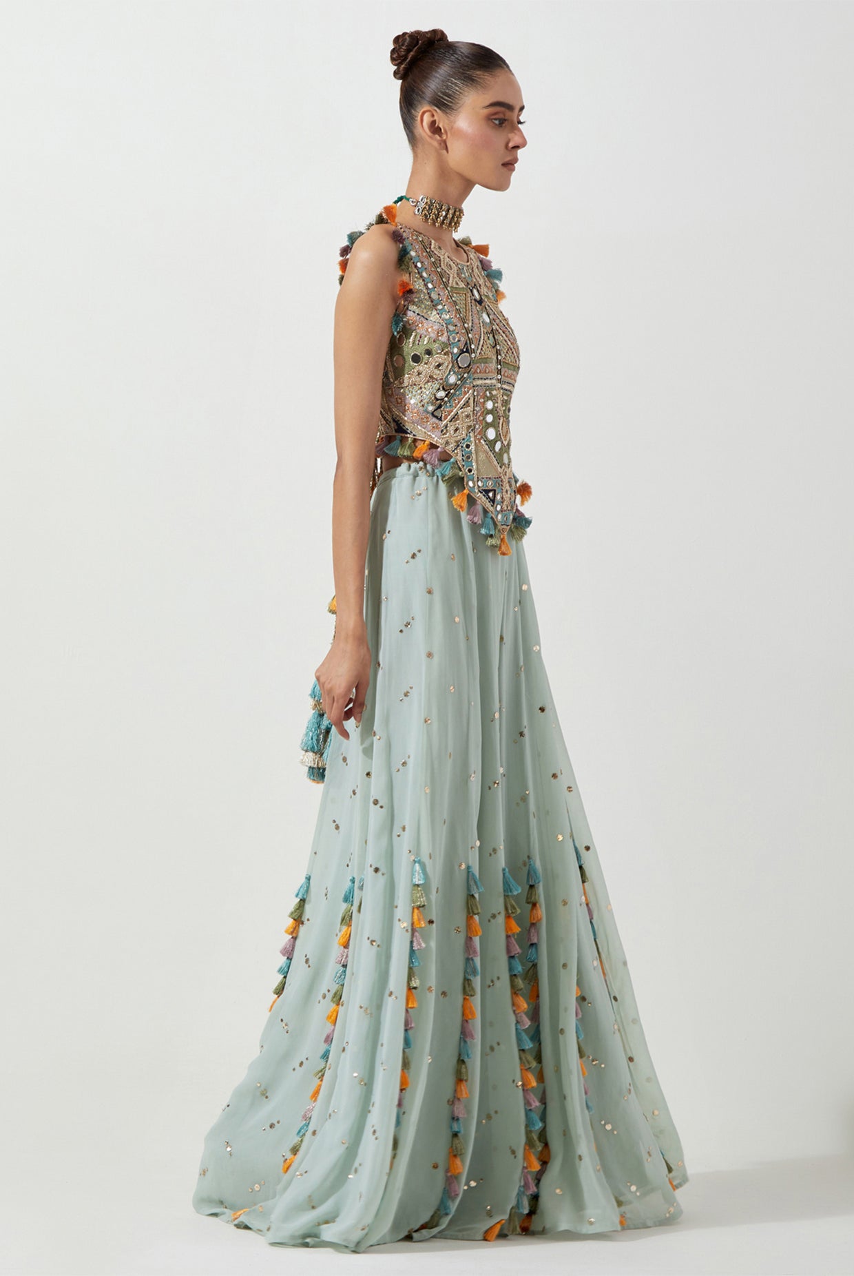 POWDER BLUE CHOLI WITH GEORGETTE SHARARA