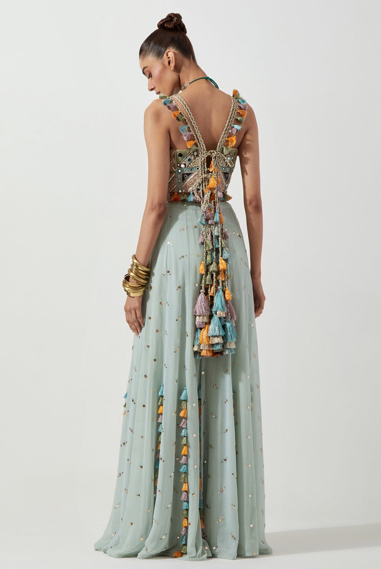 POWDER BLUE CHOLI WITH GEORGETTE SHARARA