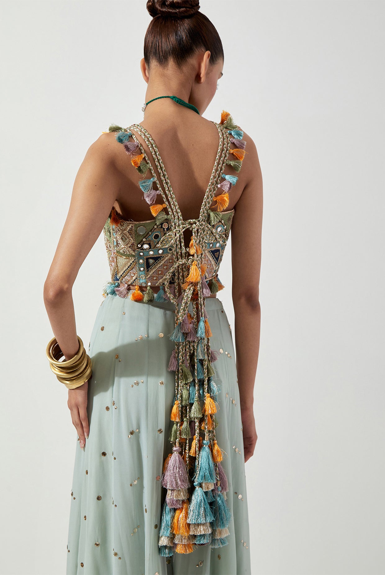 POWDER BLUE CHOLI WITH GEORGETTE SHARARA