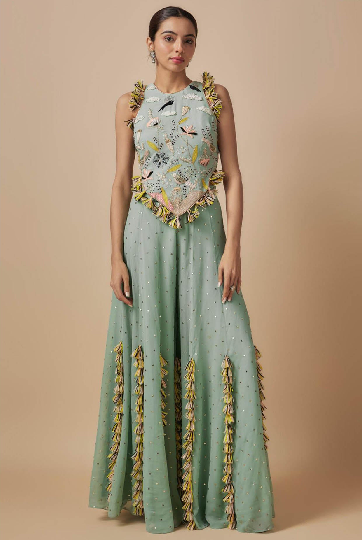 Off-White Embroidered Choli And Sharara