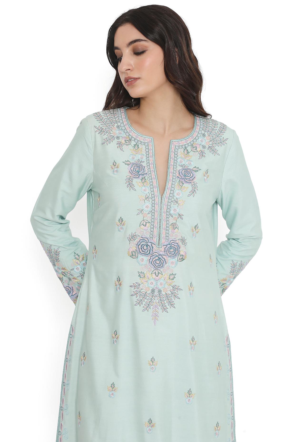 Powder Blue Embroidered Kurta With Pant And Embroidered Dupatta