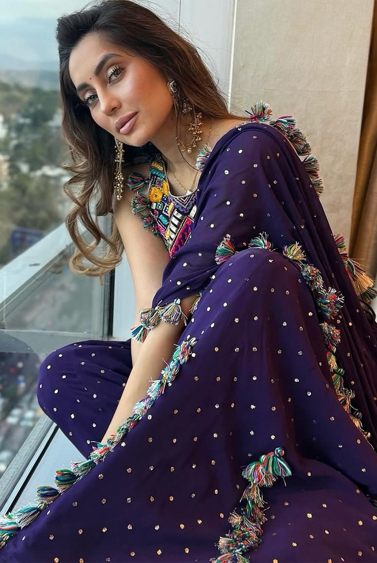 PURPLE EMBROIDERED CHOLI & SHARARA WITH ATTAHCED PALLU