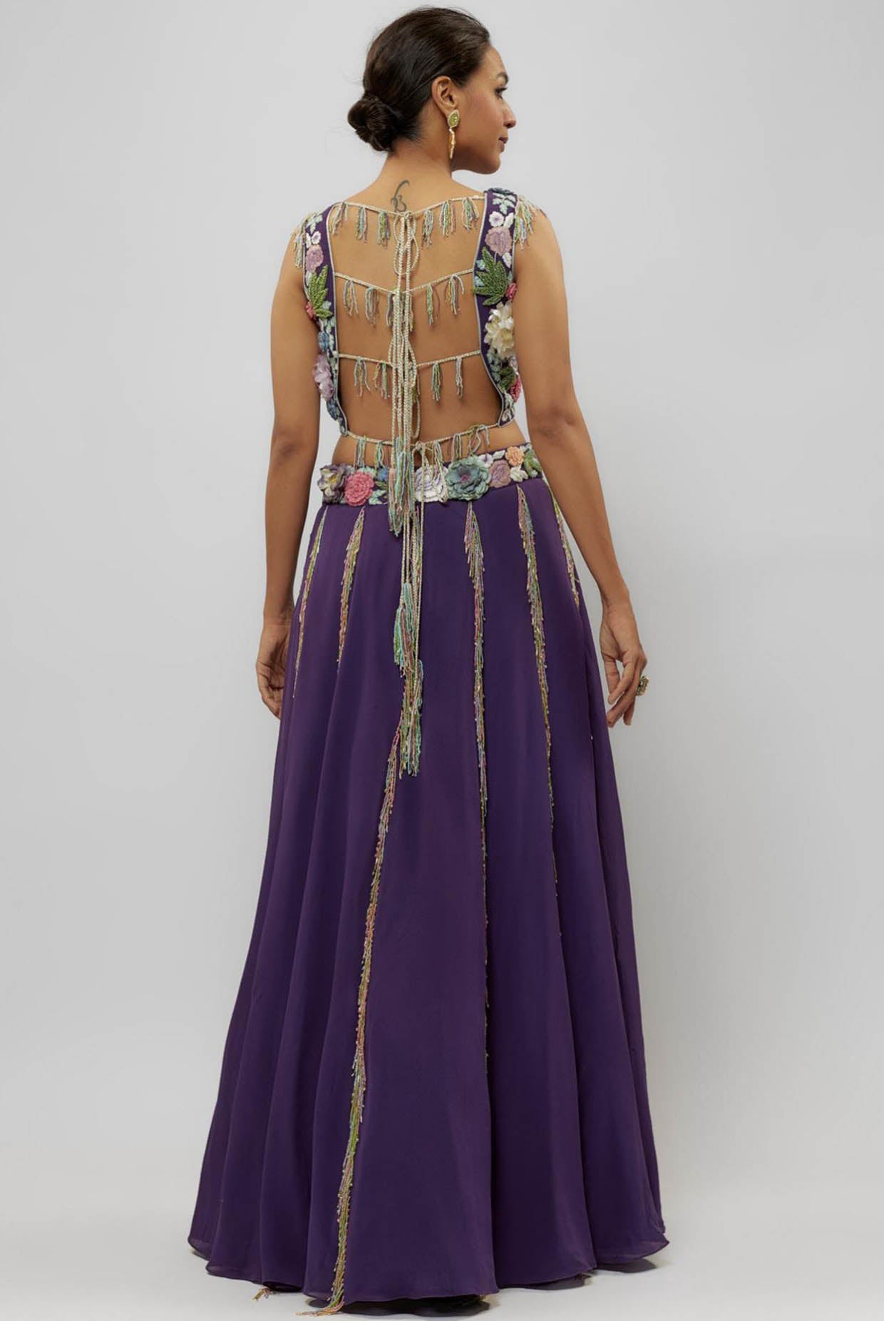 Purple Embroidered Choli With Lehenga And Dupatta